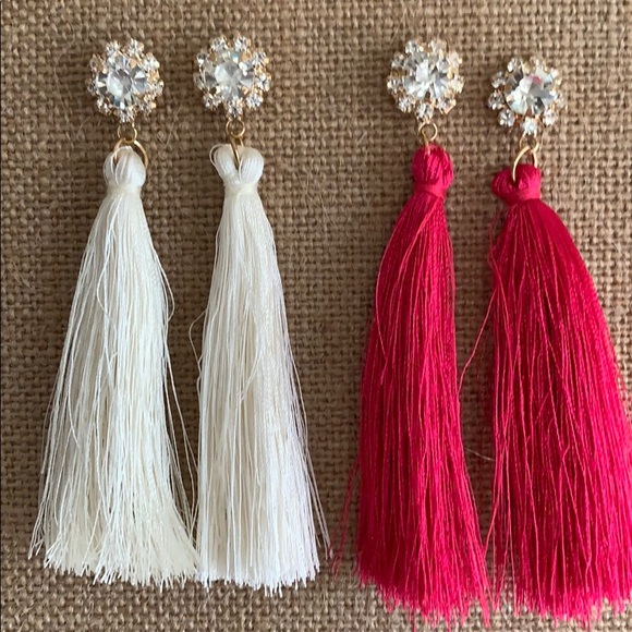 New 2 set of rhinestone tassel earrings - Picture 2 of 3